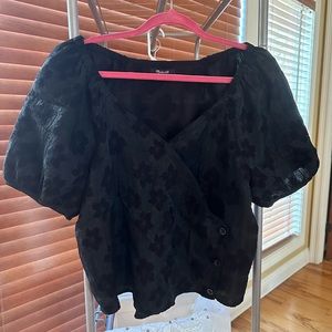 Black floral button up blouse size large